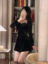 BXOXO Autumn Black Velvet Midi Dress Casual Korean Fashion Elegant Party Dress Woman Long Sleeve Vintage Lace Dress Slim Design